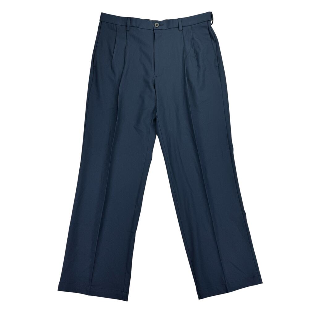 Haggar Mens Cool 18 Pro Classic Fit Pleated Stretch Dress Pants Navy Blue 36x30